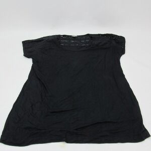Worthington Shirt Womens‎ Large Black Crochet Lace Yoke Short Sleeve Blouse Top